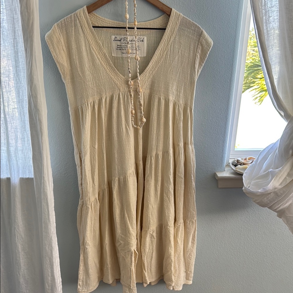 Cream Midi Dress Gauze Cotton Beachy